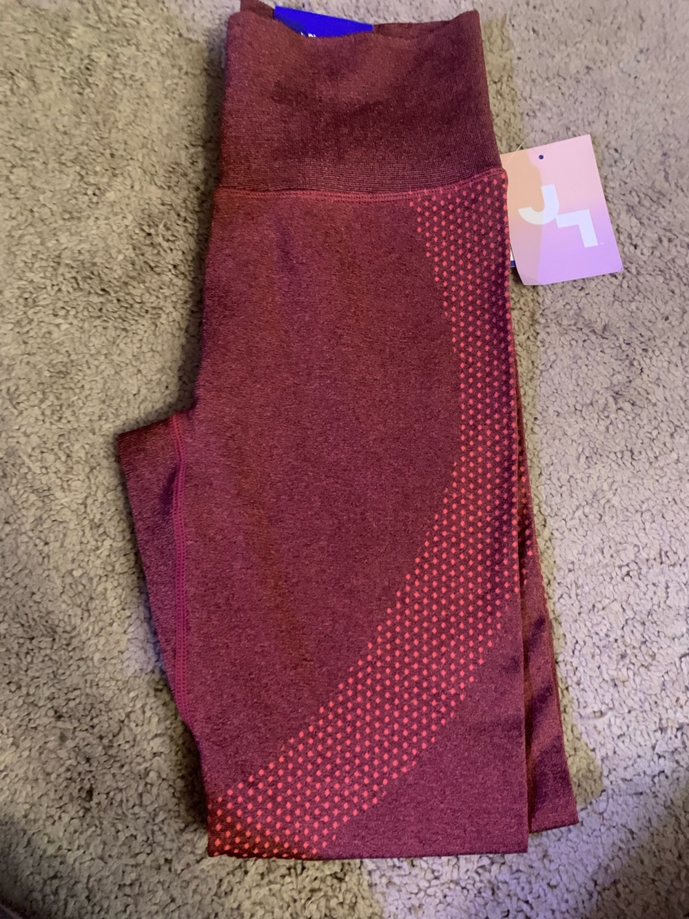 JoyLab Maroon Seamless High-Waist Leggings with pink Dot Accent